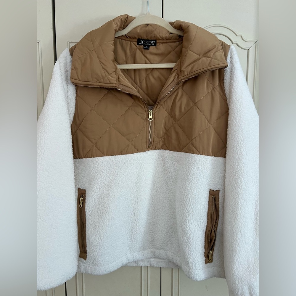J.Crew Quilted Quarter Zip Fuzzy Teddy Jacket